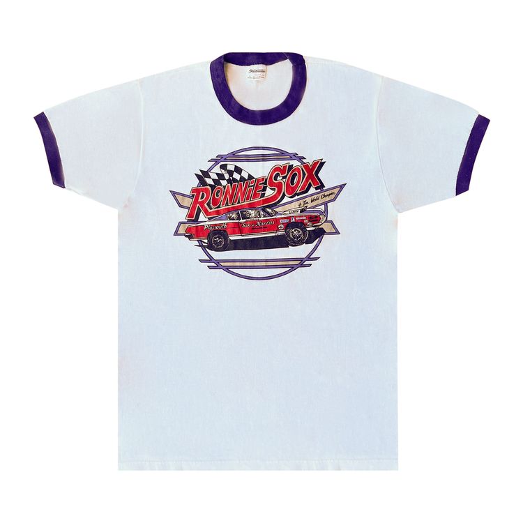 Vintage 1980s Ronnie Sox Racing Ringer Tee White
