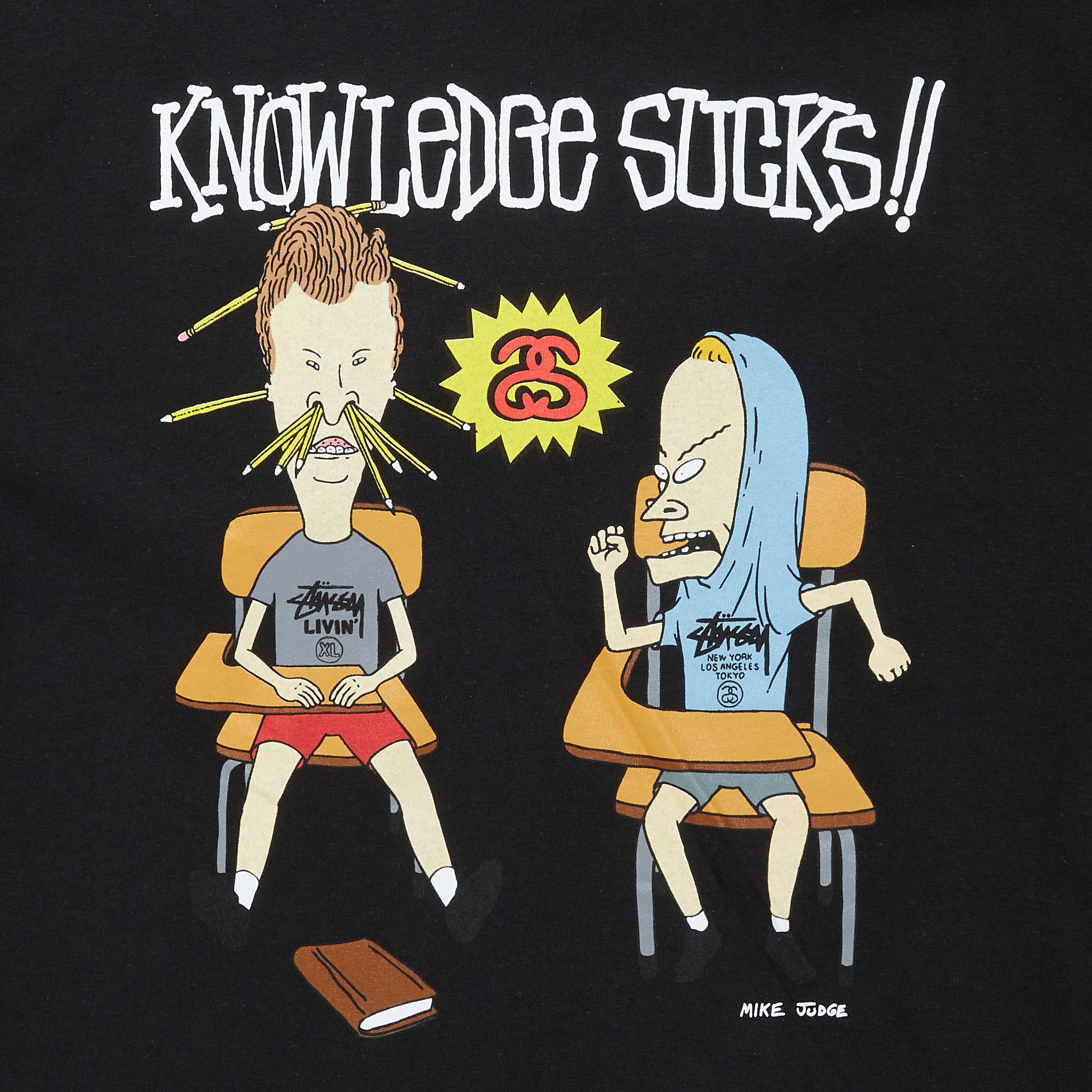 Size m Stussy Mtv Beavis And Butthead Knowledge Sucks Tee Black