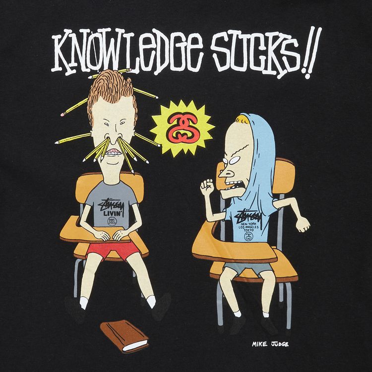 Stussy Mtv Beavis And Butthead Knowledge Sucks Tee Black