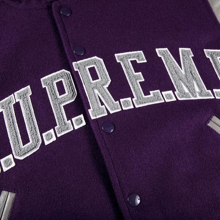 Supreme King Hooded Varsity Jacket Purple