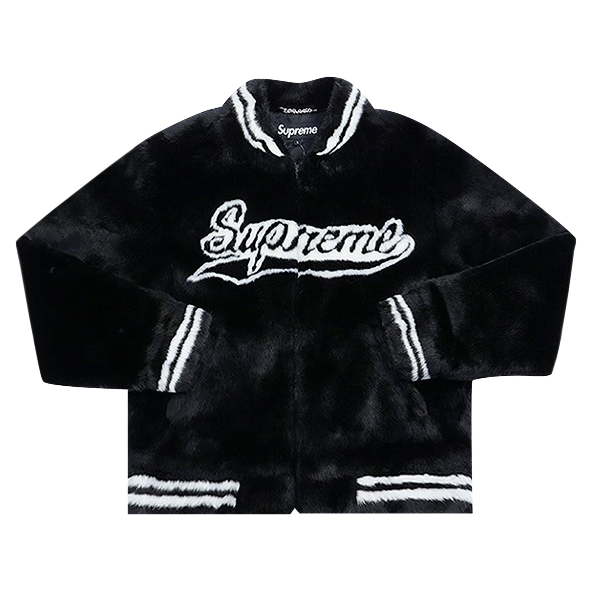 Supreme Faux Fur Varsity Jacket 'Black' | GOAT