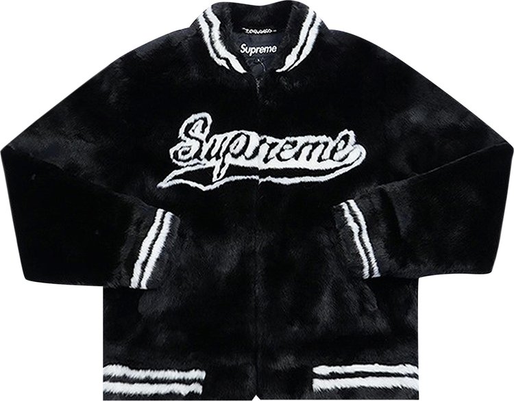Supreme Faux Fur Varsity Jacket Black Spring/Summer 2020