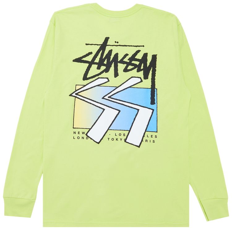 Stussy SS World Tour Collage Long Sleeve Light Green