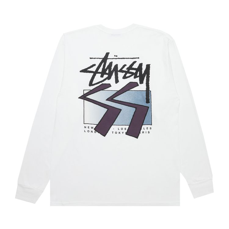 Stussy SS World Tour Collage Long Sleeve White