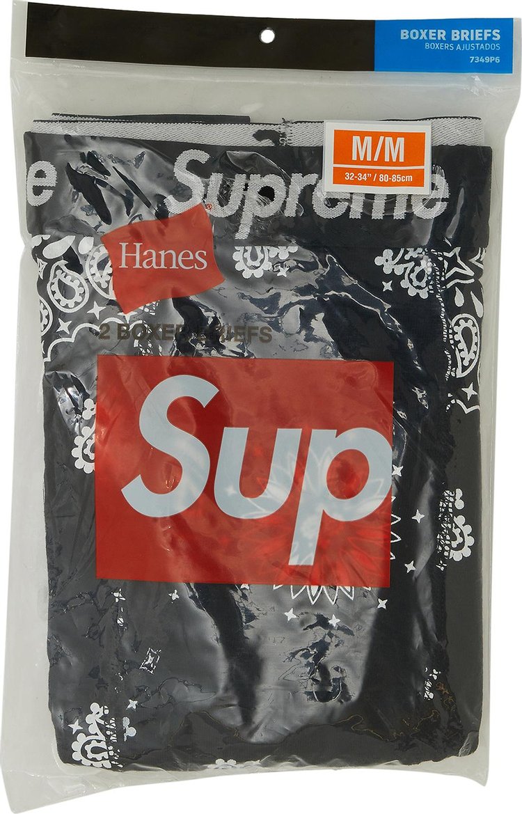Supreme x Hanes 2 Pack Black Bandana Boxer Briefs