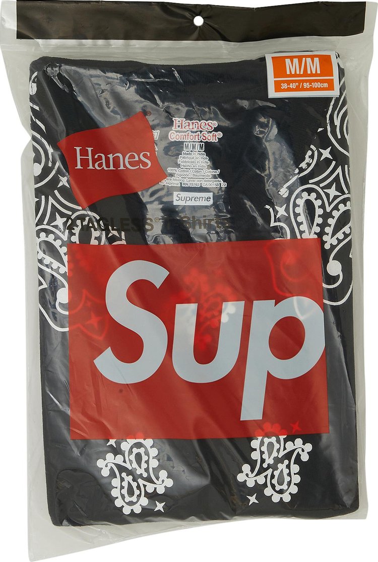 Supreme x Hanes Bandana Tagless Tees (2 Pack) 'Black'