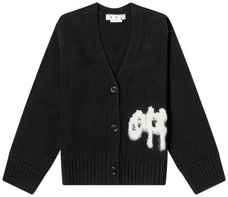 Off White Logo Intarsia Cardigan BlackWhite