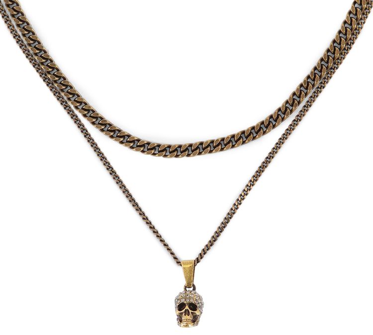 Alexander McQueen Skull Pendant Necklace Gold