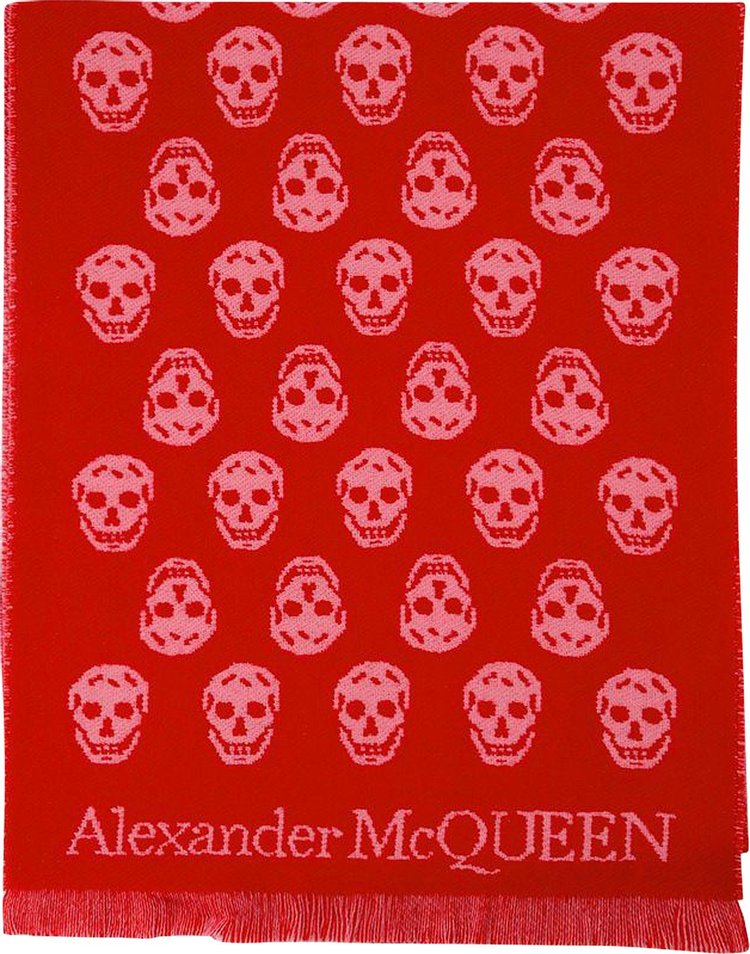 Alexander McQueen Reversible Skull Scarf PinkRed