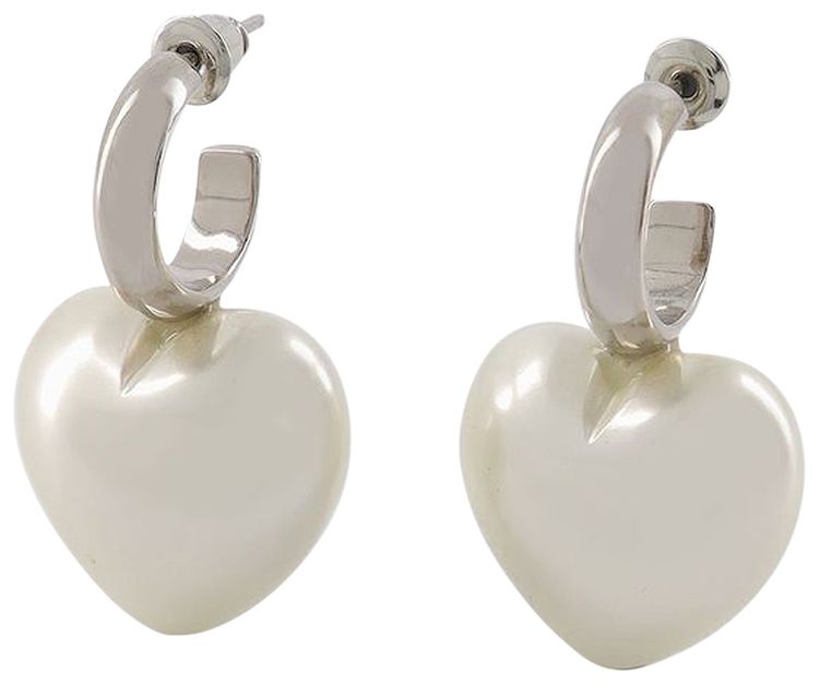 Simone Rocha Pearl Heart Hoop Earrings White
