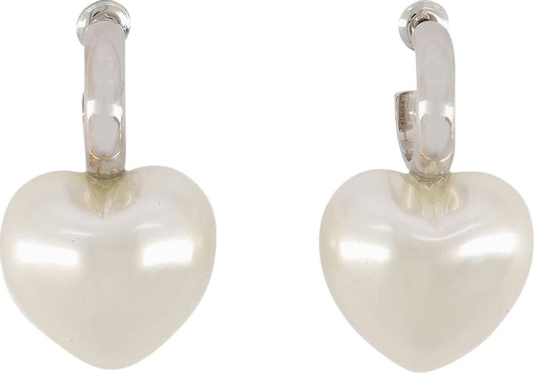 Simone Rocha Pearl Heart Hoop Earrings 'White'