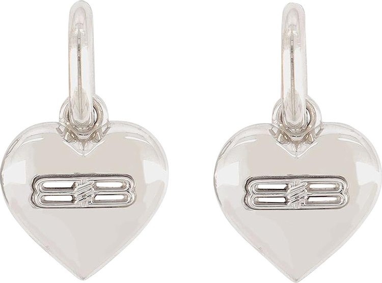 Balenciaga BB Heart Earrings Silver