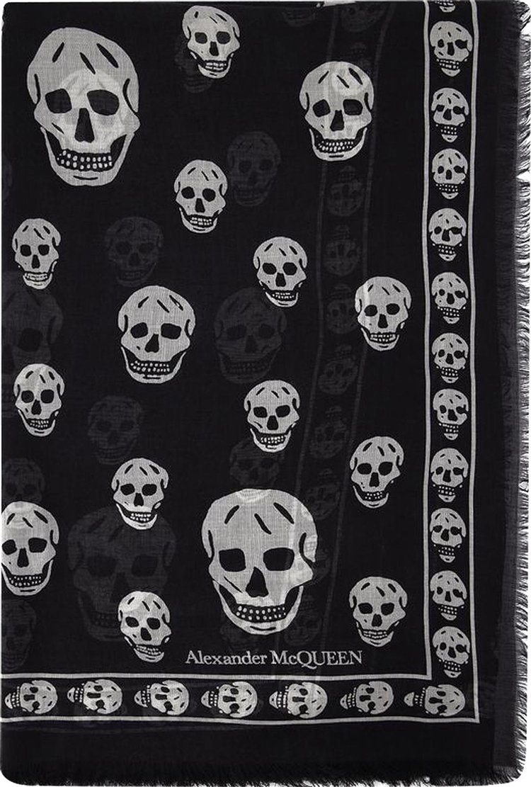 Alexander McQueen Skull Scarf BlackIvory