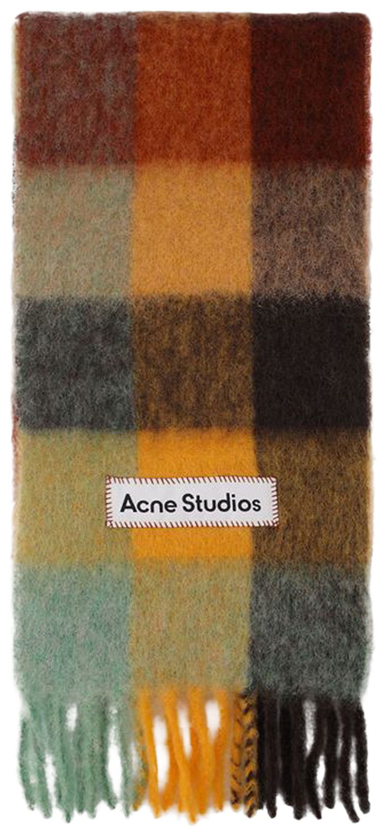 Acne Studios Mohair Checked Scarf Chestnut BrownYellowGreen