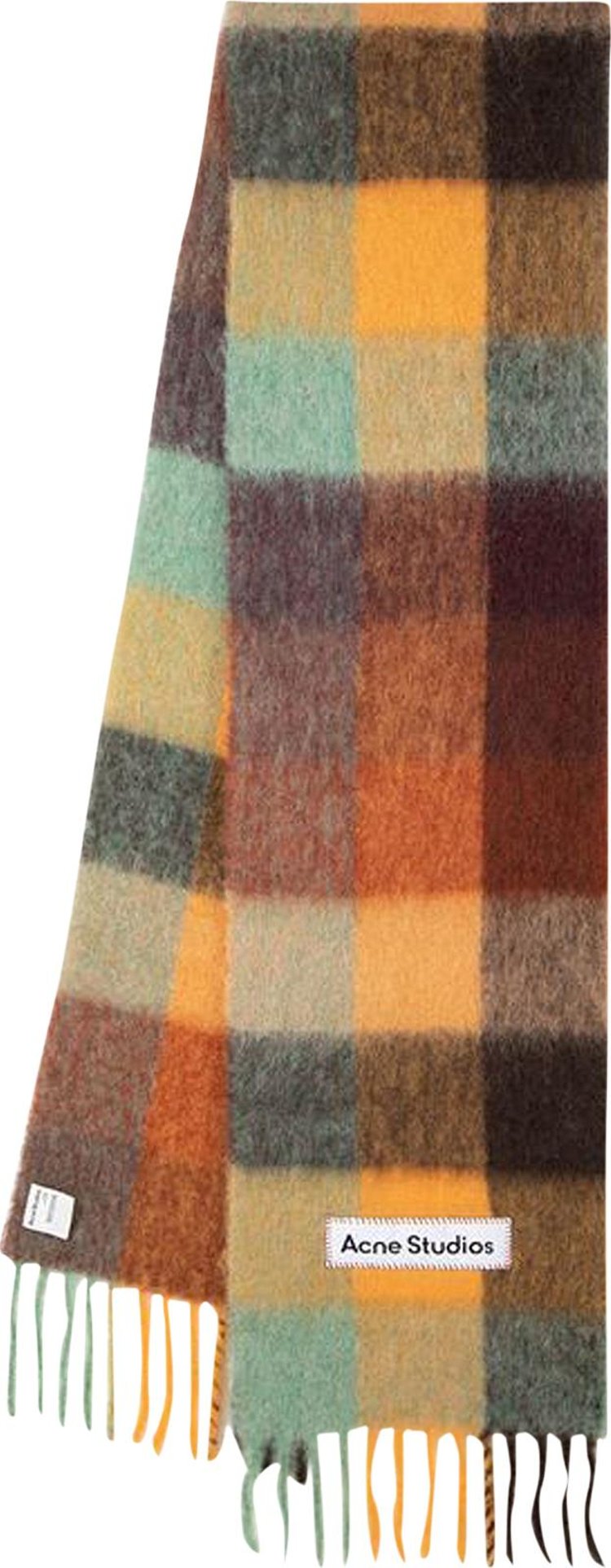 Acne Studios Mohair Checked Scarf 'Chestnut Brown/Yellow/Green'