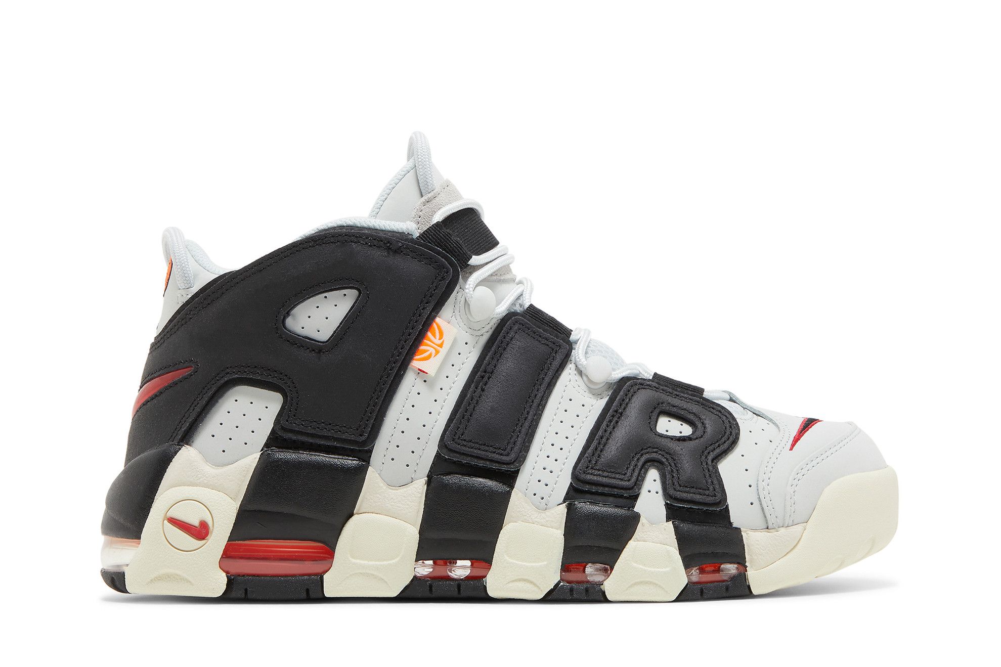Nike uptempo orange hotsell and black