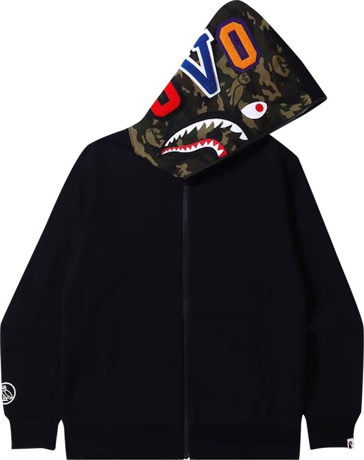 BAPE x OVO Woodland Camo Shark Reversible Full Zip Hoodie 'Black'