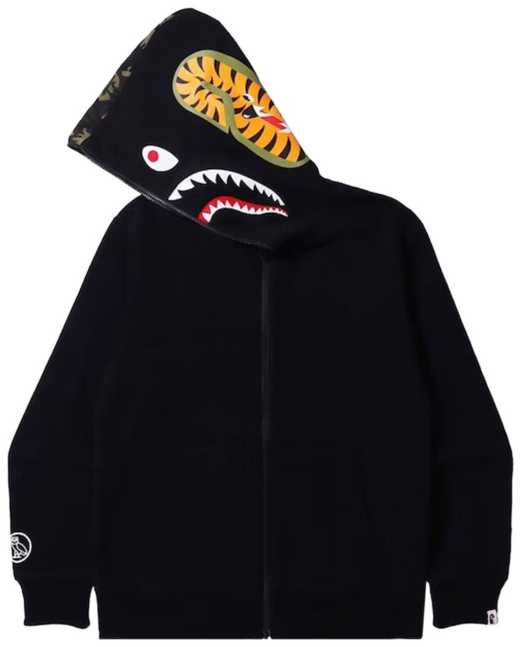 BAPE x OVO Woodland Camo Shark Reversible Full Zip Hoodie Black
