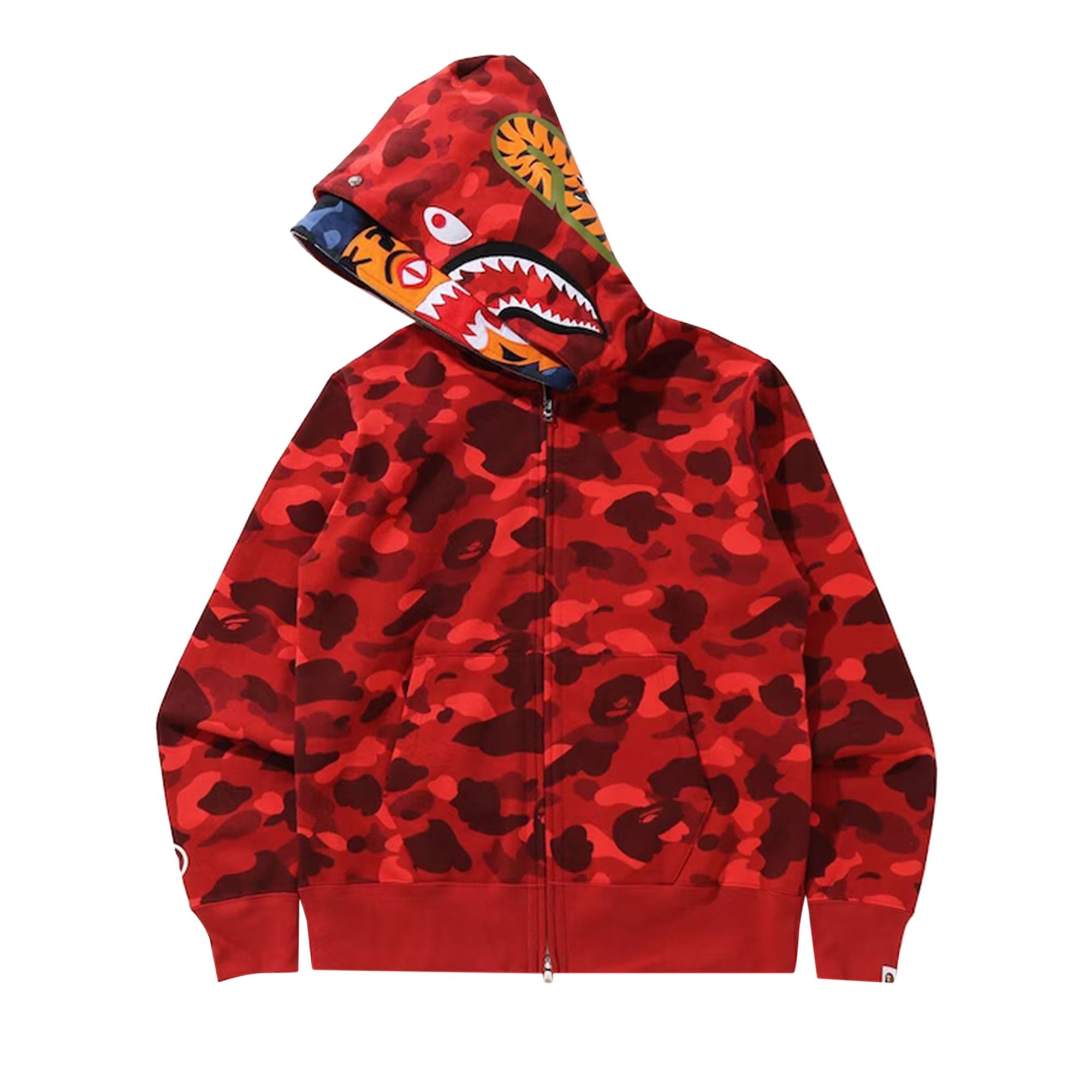 Size xxl BAPE Color Camo Tiger Shark Wide Full Zip Double Hoodie Red