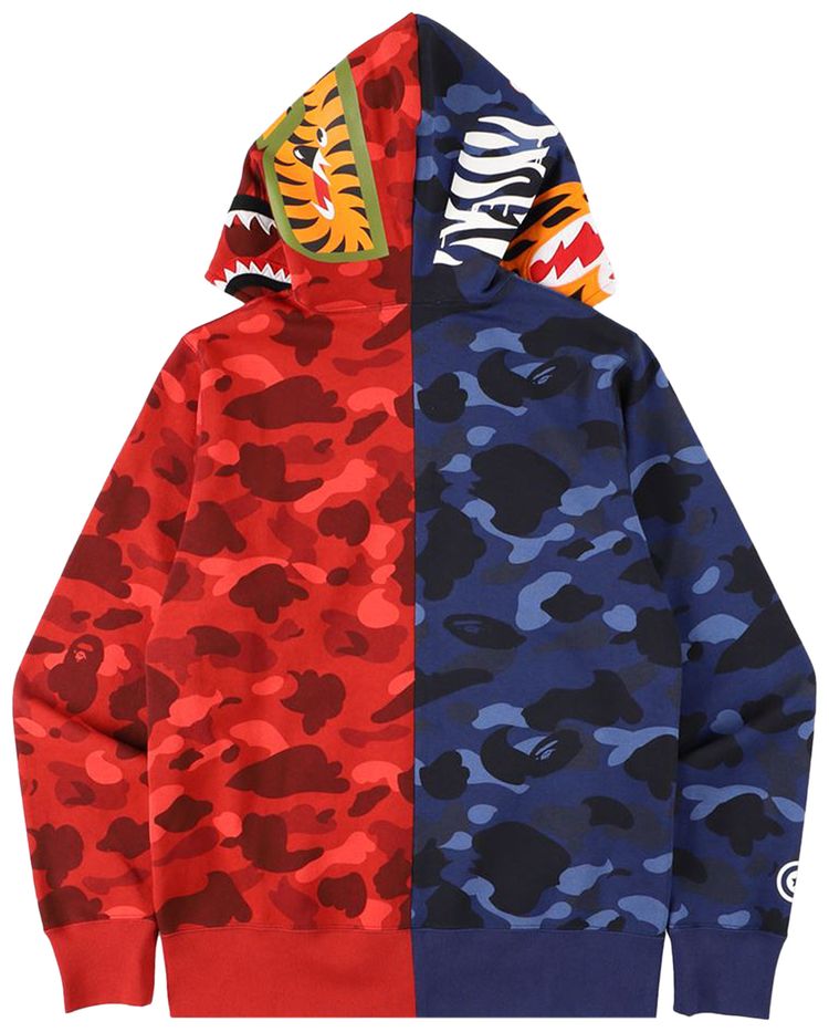 BAPE Color Camo Tiger Shark Half Full Zip Hoodie Navy