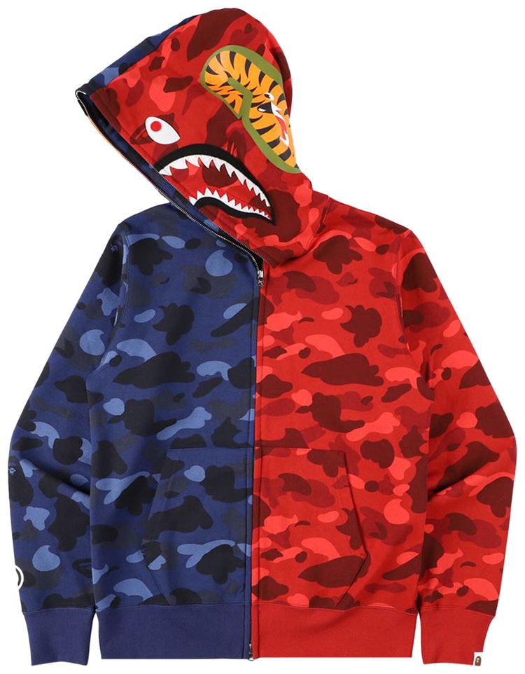 BAPE Color Camo Tiger Shark Half Full Zip Hoodie Navy