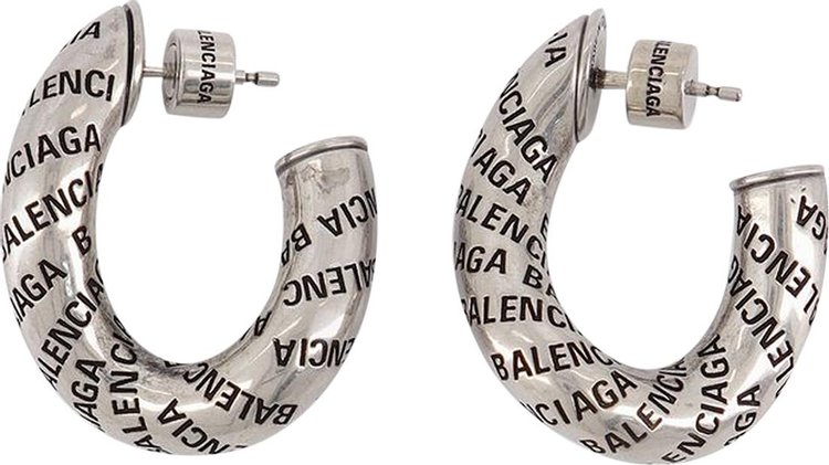 Balenciaga Logo Earrings Silver