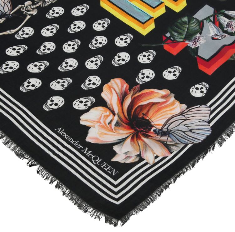 Alexander McQueen Logo Skull Scarf Black