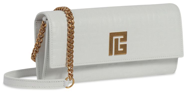 Balmain Debossed Monogram Chain Wallet White