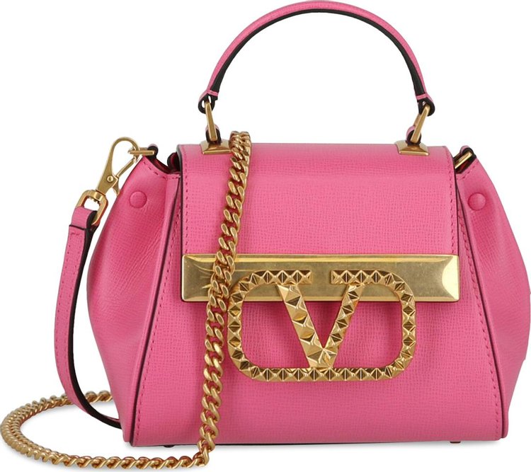 Valentino Mini V Logo Leather Tote Bag Pink