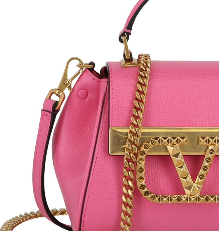 Valentino Mini V Logo Leather Tote Bag Pink