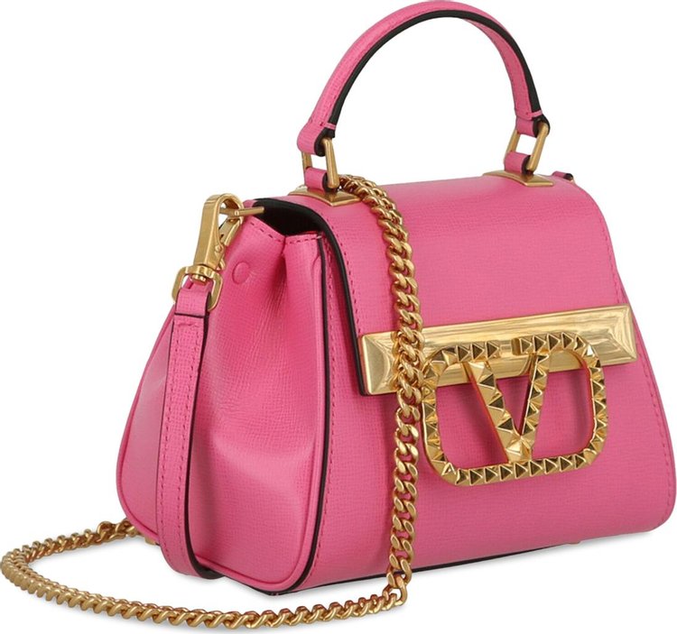 Valentino Mini V Logo Leather Tote Bag Pink