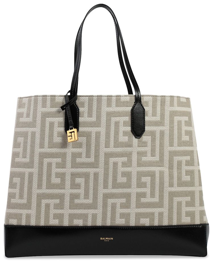 Balmain Monogram Jacquard Shopper Bag Black