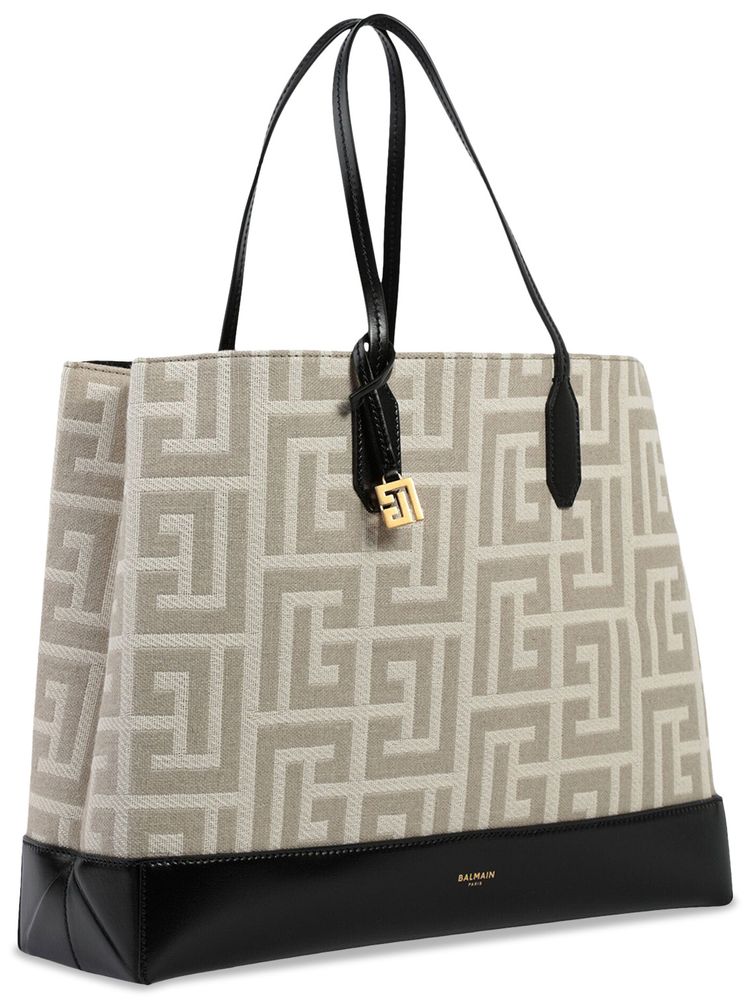 Balmain Monogram Jacquard Shopper Bag Black