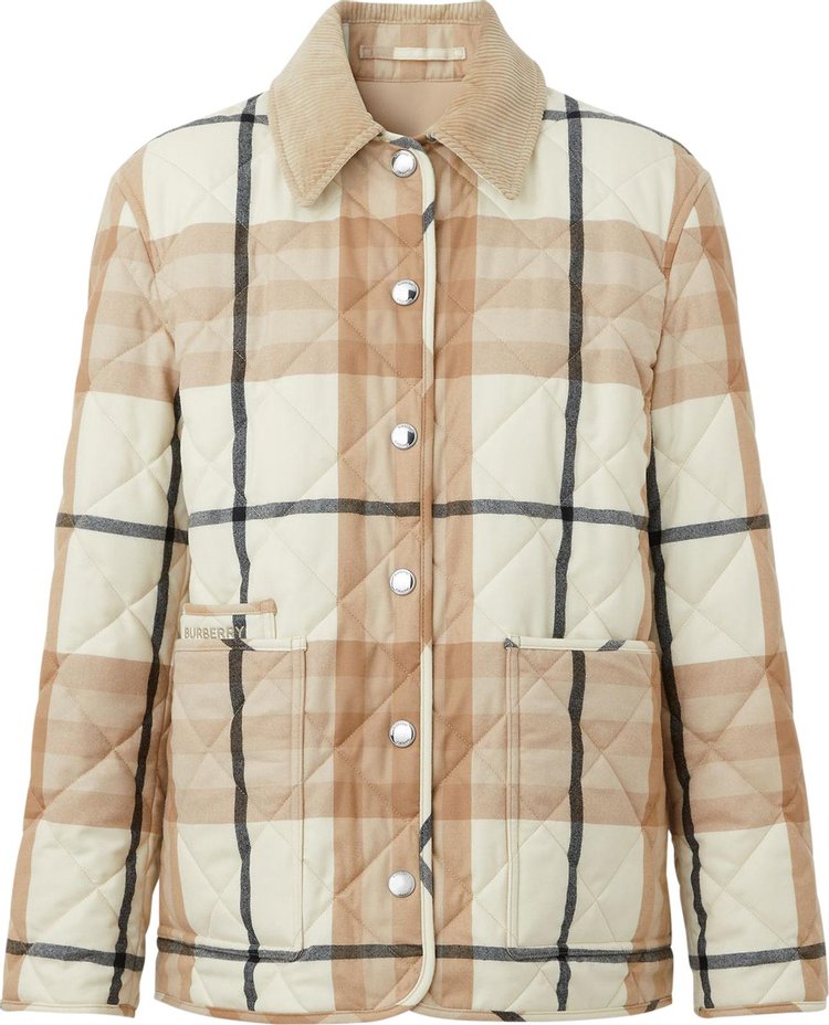 Buy Burberry Corduroy Collar Diamond Quilted Barn Jacket 'Frosted White ...