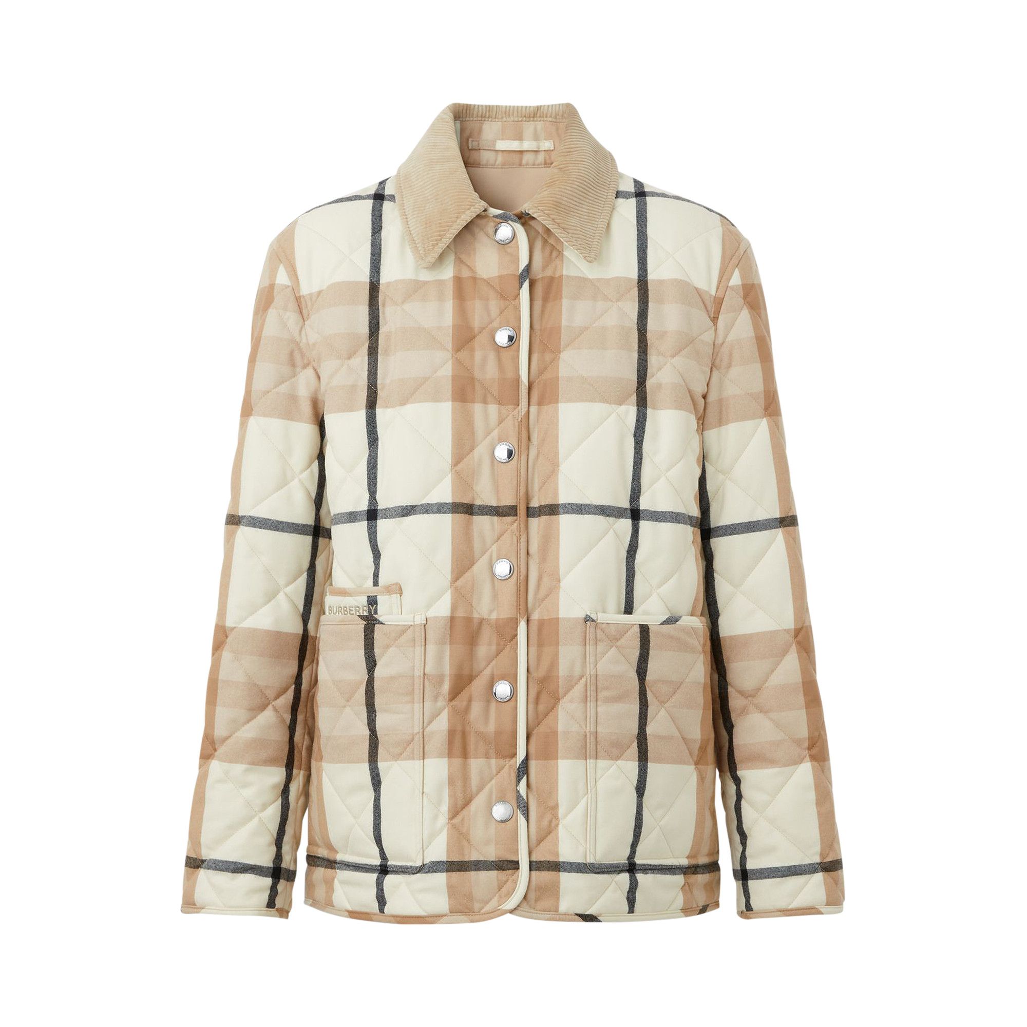 Women's Quilted Barn Jacket – Corduroy Collar, Lightweight Puffer, With Pockets