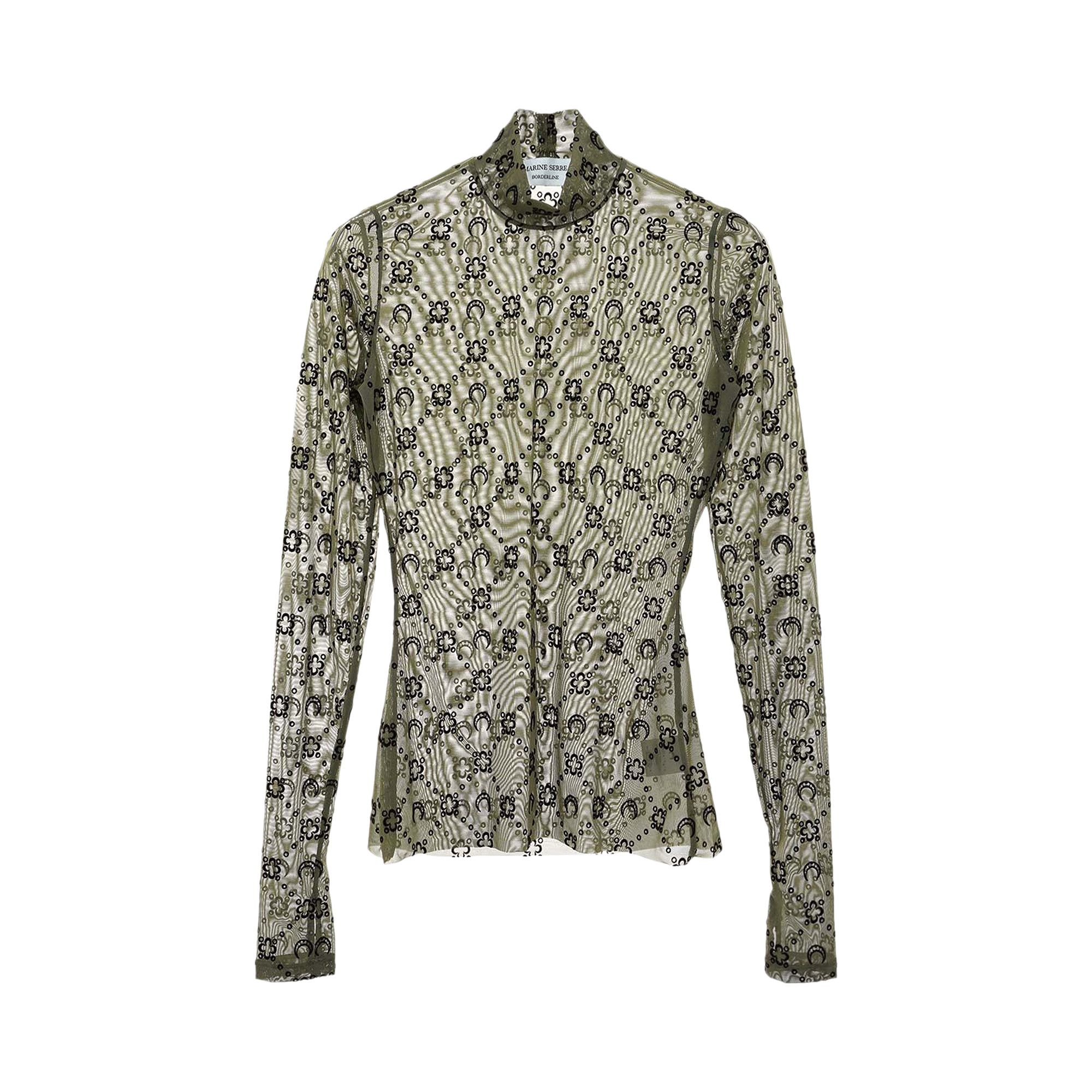 Buy Marine Serre Moonogram-Flocked Mesh Top 'Green