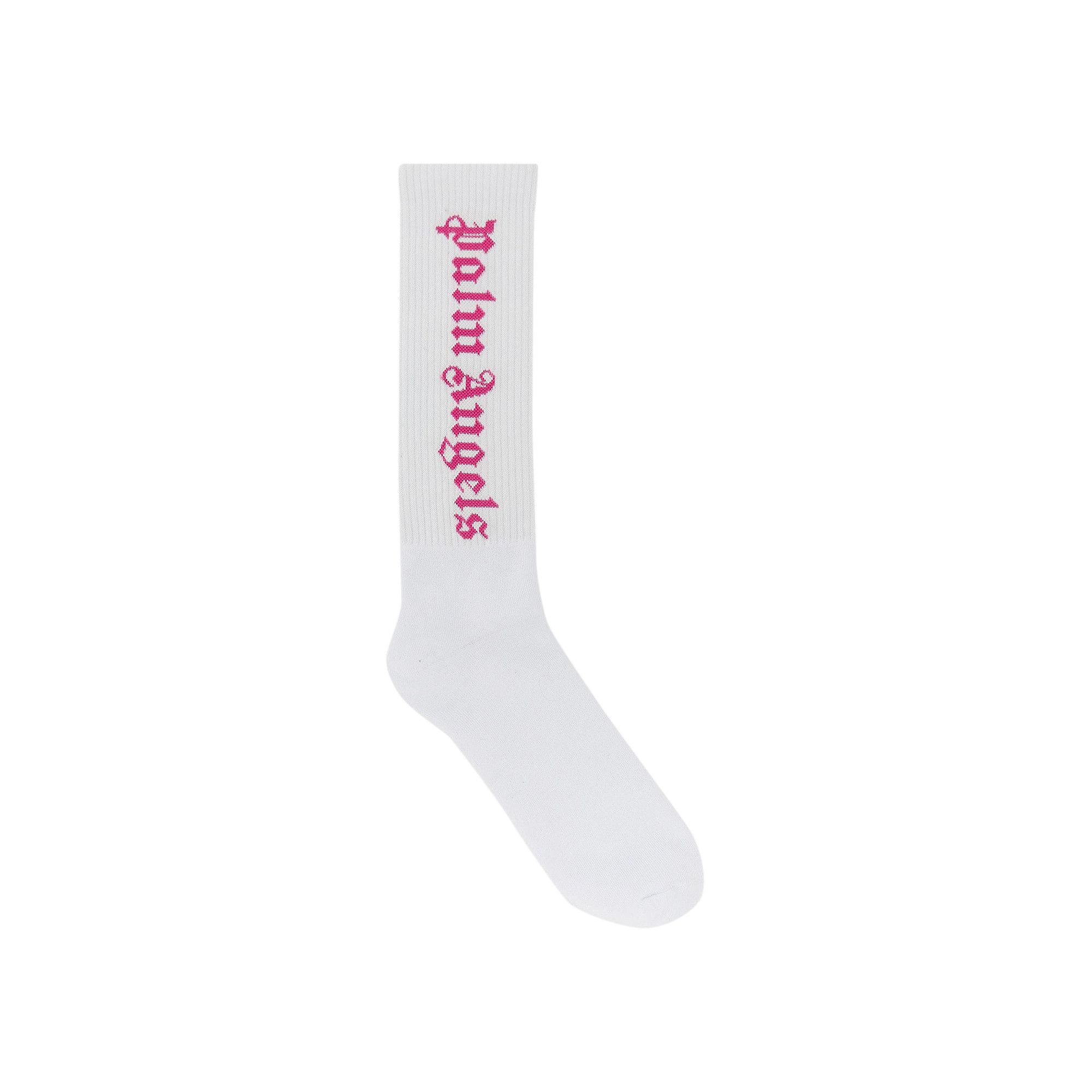 Buy Palm Angels Classic Logo Socks 'White/Fuchsia