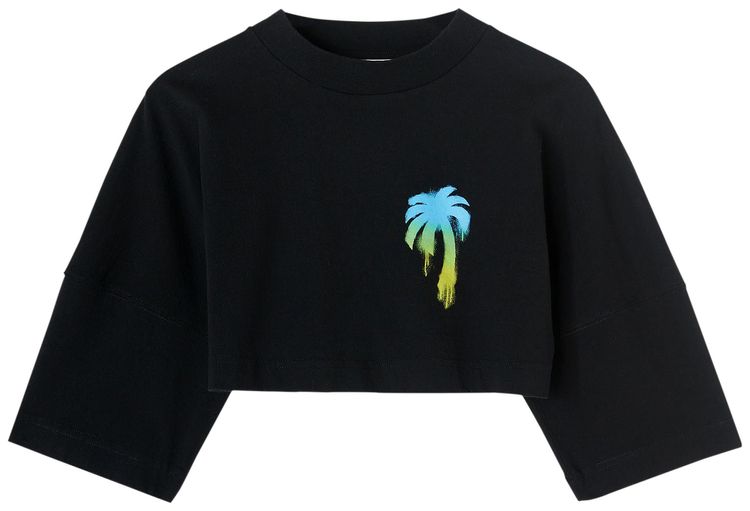 Palm Angels The Palm Overlogo Cropped Tee BlackGreen