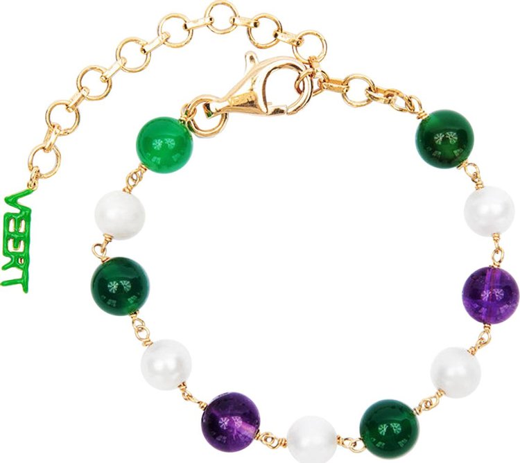 VEERT The Classic Freshwater Pearl, Green Onyx, & Amethyst Bracelet 'Yellow Gold'