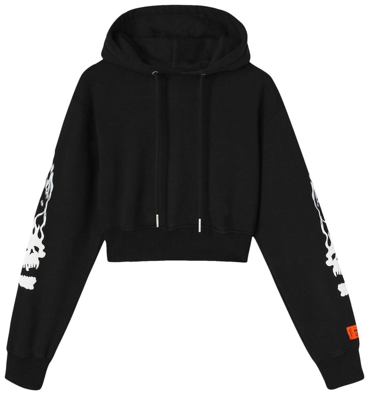 Heron Preston Flaming Skull Crop Hoodie BlackWhite
