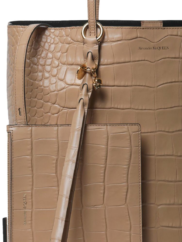 Alexander McQueen Skull Croc Embossed Tote Beige