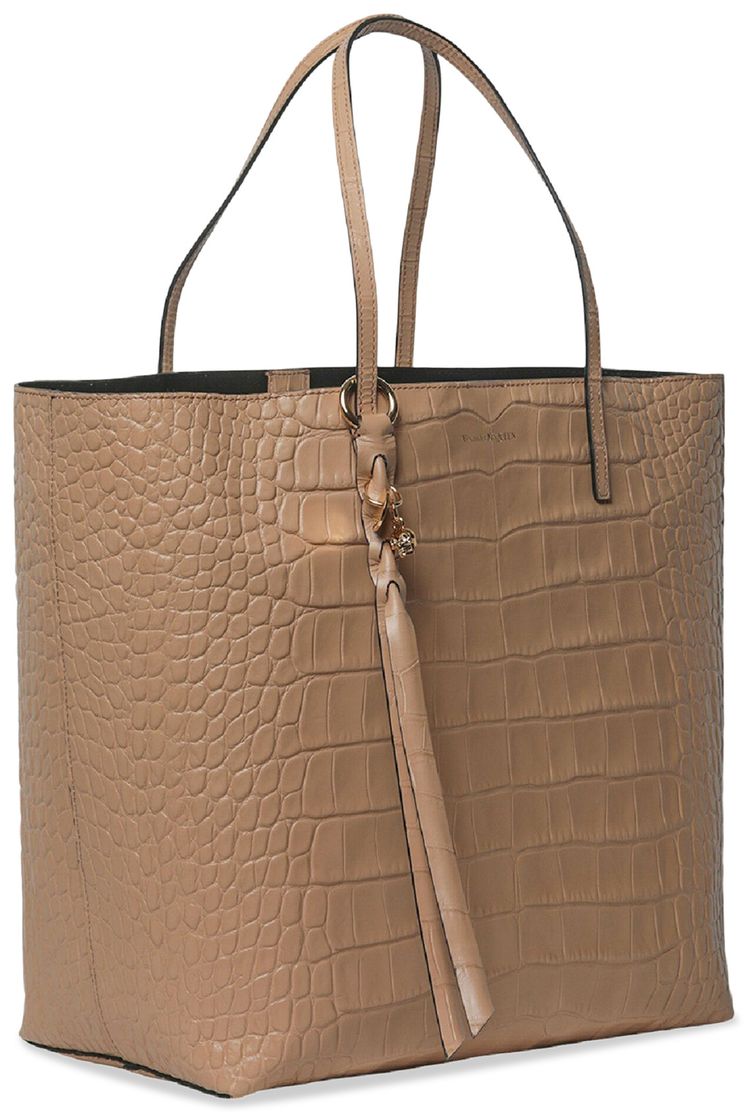 Alexander McQueen Skull Croc Embossed Tote Beige