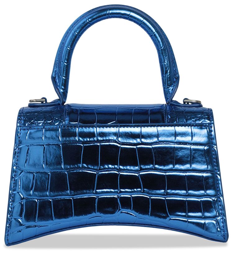 Balenciaga Hourglass XS Croc Embossed Top Handle Bag Blue
