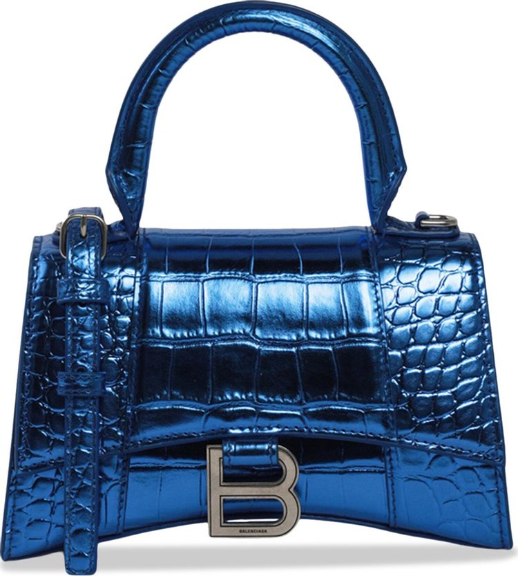 Balenciaga Hourglass XS Croc Embossed Top Handle Bag 'Blue'