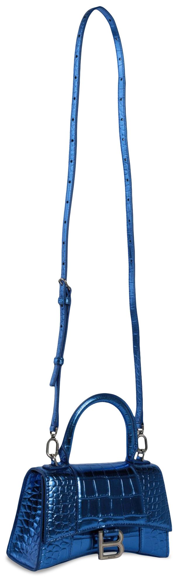 Balenciaga Hourglass XS Croc Embossed Top Handle Bag Blue