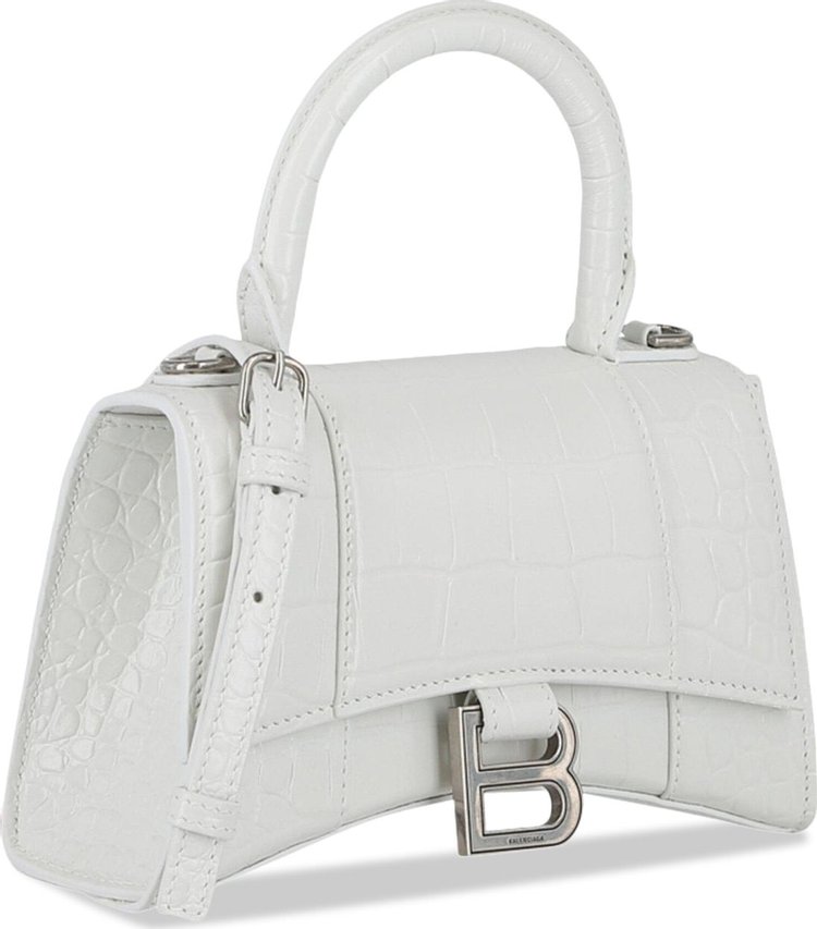 Balenciaga Hourglass XS Croc Embossed Top Handle Bag White