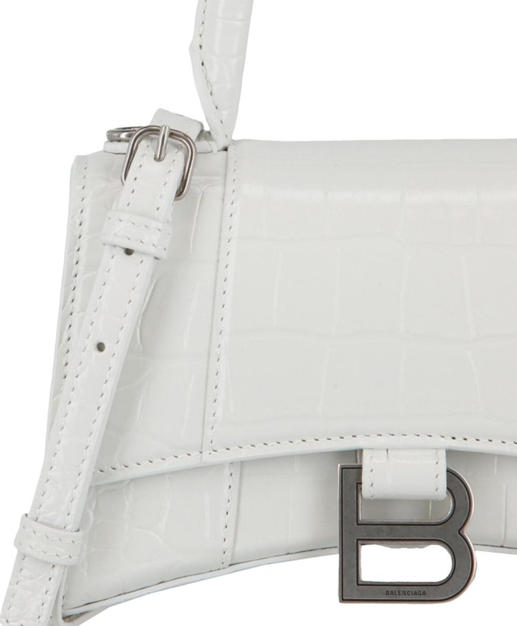 Balenciaga Hourglass XS Croc Embossed Top Handle Bag White