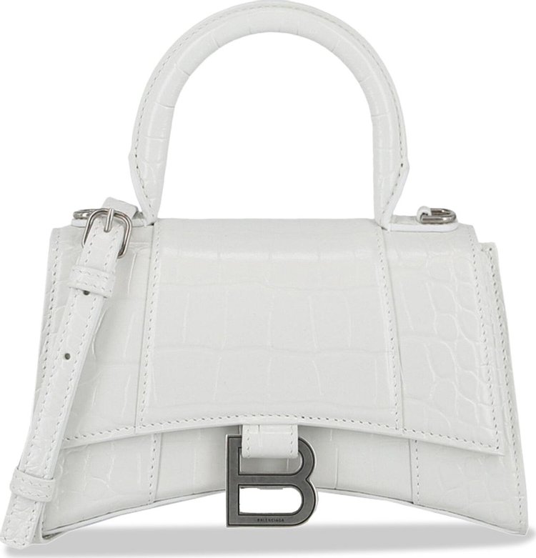 Balenciaga Hourglass XS Croc Embossed Top Handle Bag 'White'
