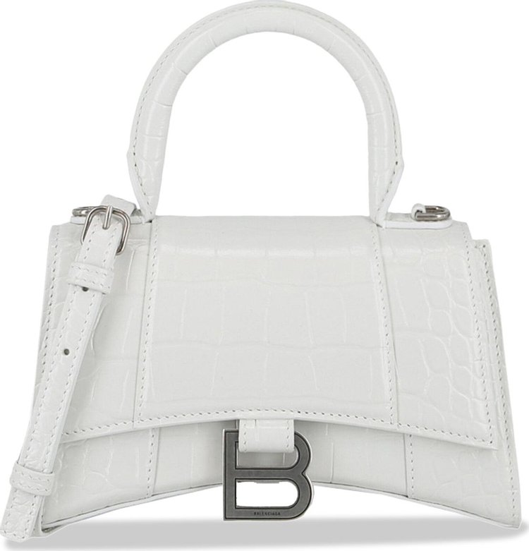 Balenciaga Hourglass XS Croc Embossed Top Handle Bag White