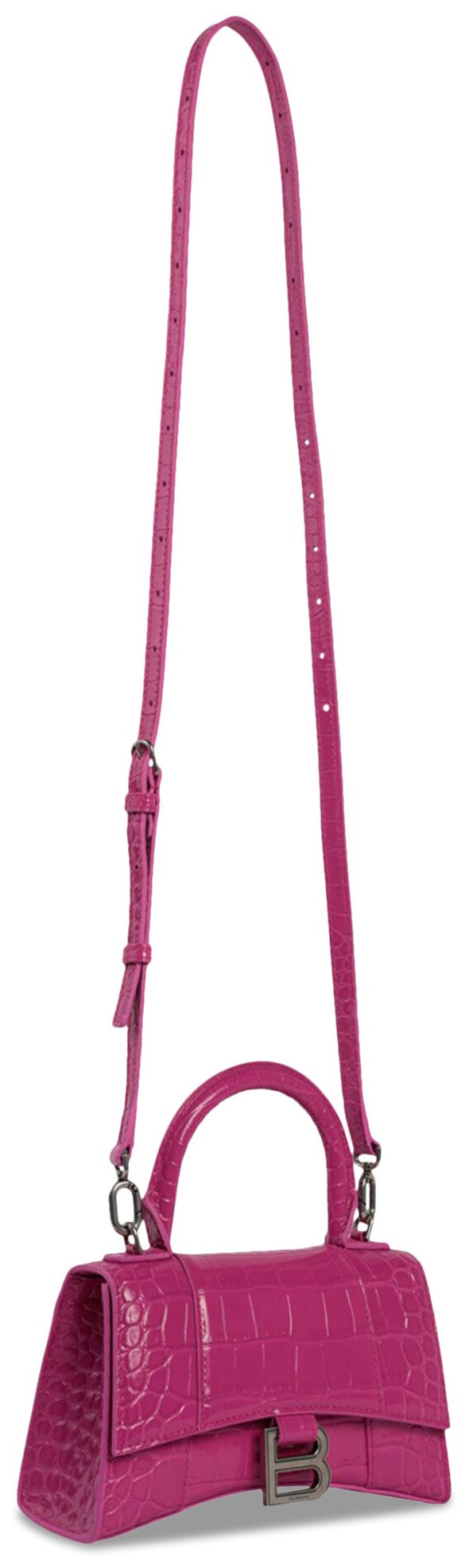 Balenciaga Hourglass XS Croc Embossed Top Handle Bag Pink